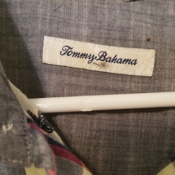 Tommy Bahama Mens Double Flora Camp Shirt L Plaid Palm  Tree Print Island - Picture 7 of 7